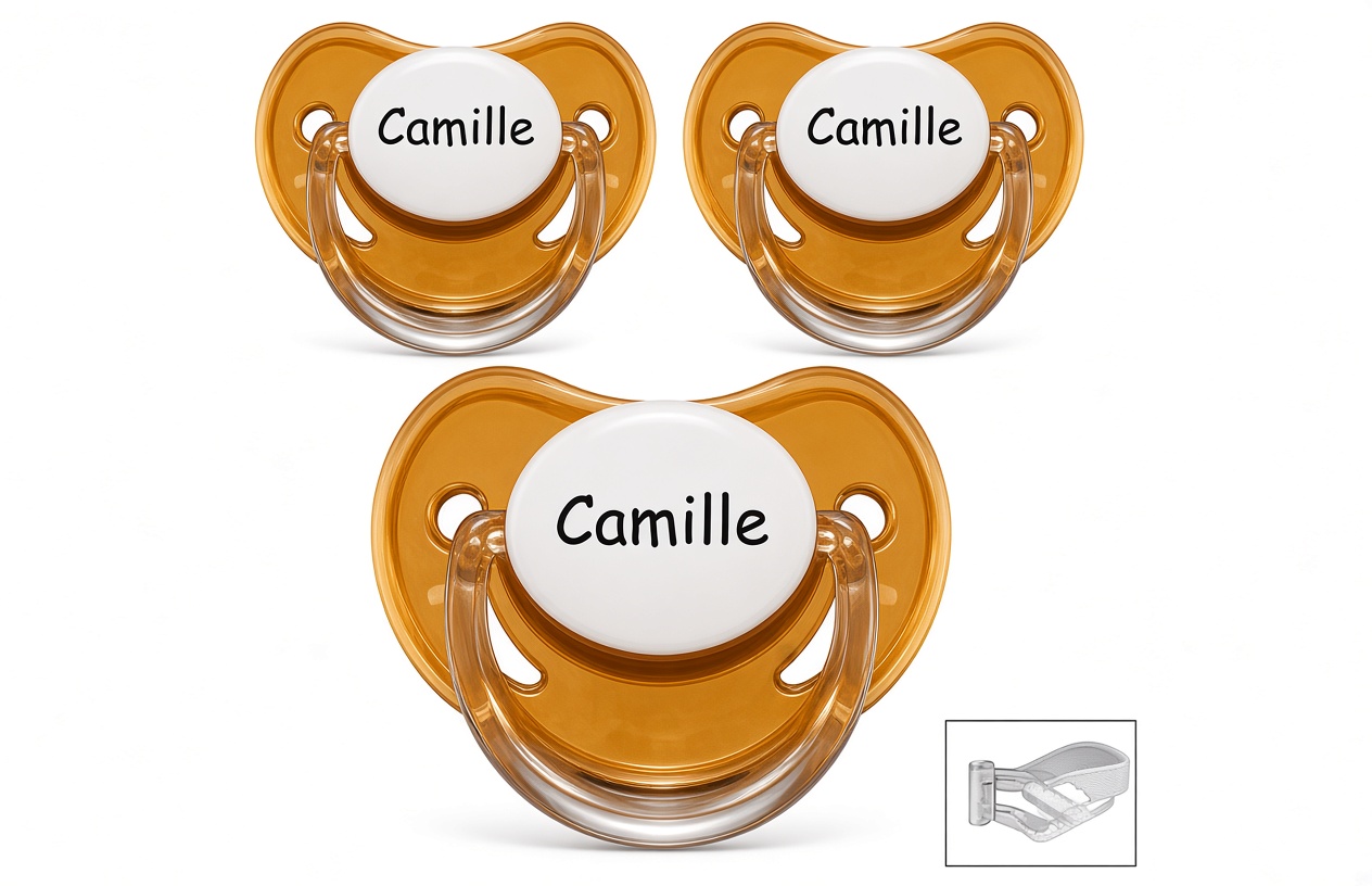 Tétine silicone avec prénom (0 à 6 mois) de couleur orange…